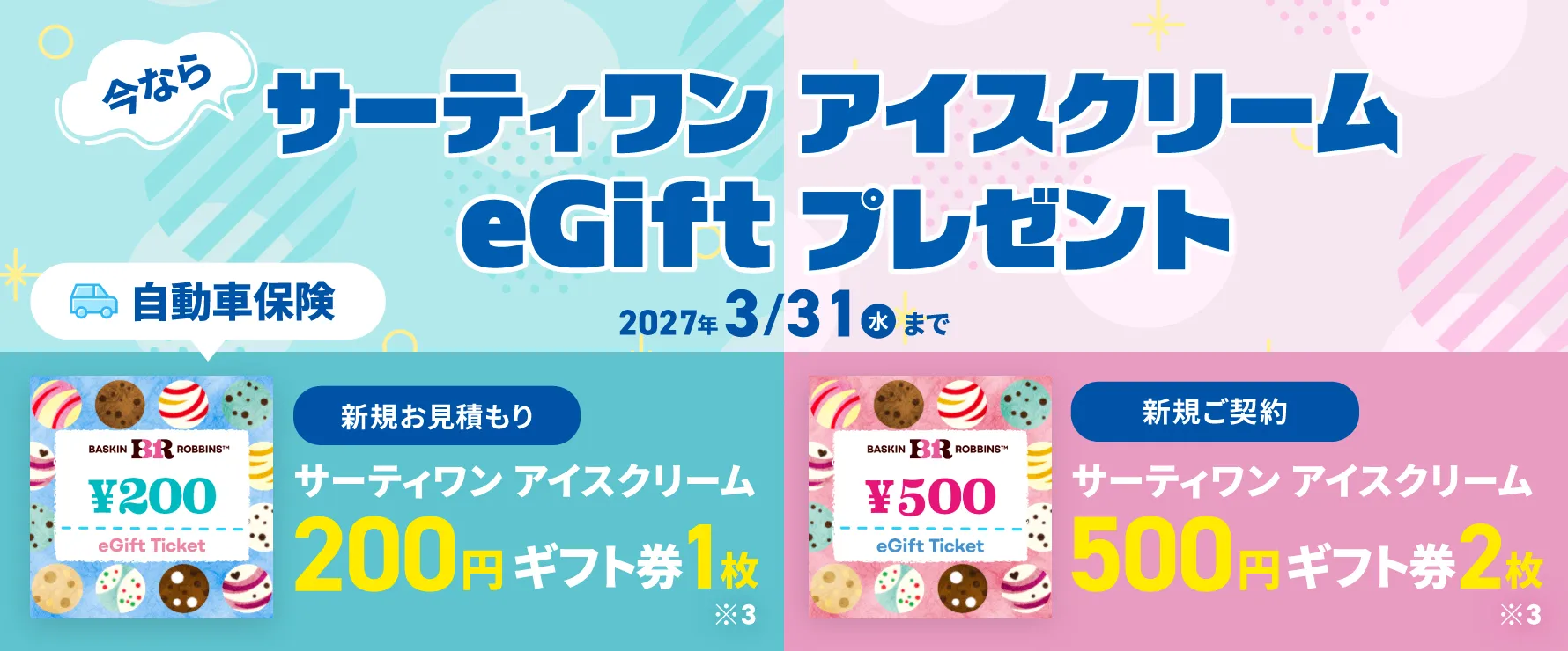 自動車保険 サーティワン アイスクリーム eGiftプレゼント